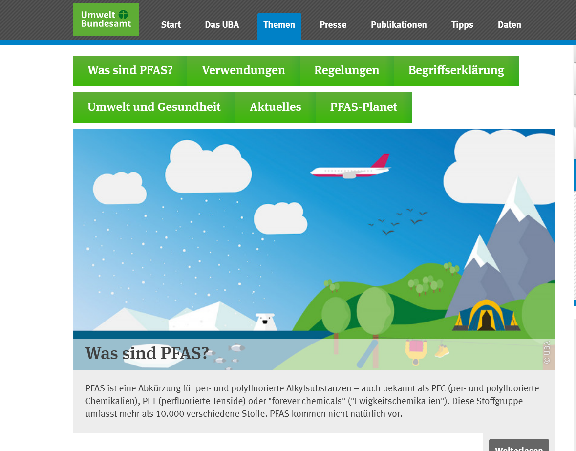 Screenshot der PFAS-Seite des UBA