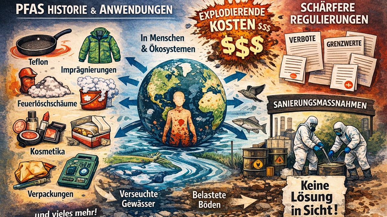 Bild mit diversen PFAS-Auswirkungen, KI-generiert