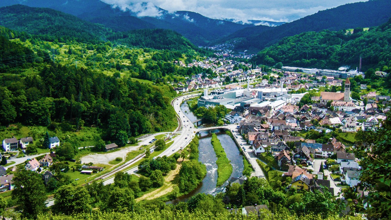 Berg, draußen, Tal und Stadtt